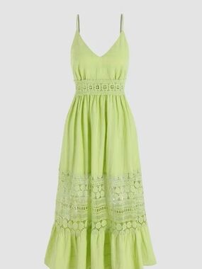 Cider Floral Lace Hollow Out Midi Dress Crochet-Trim size small Lime green